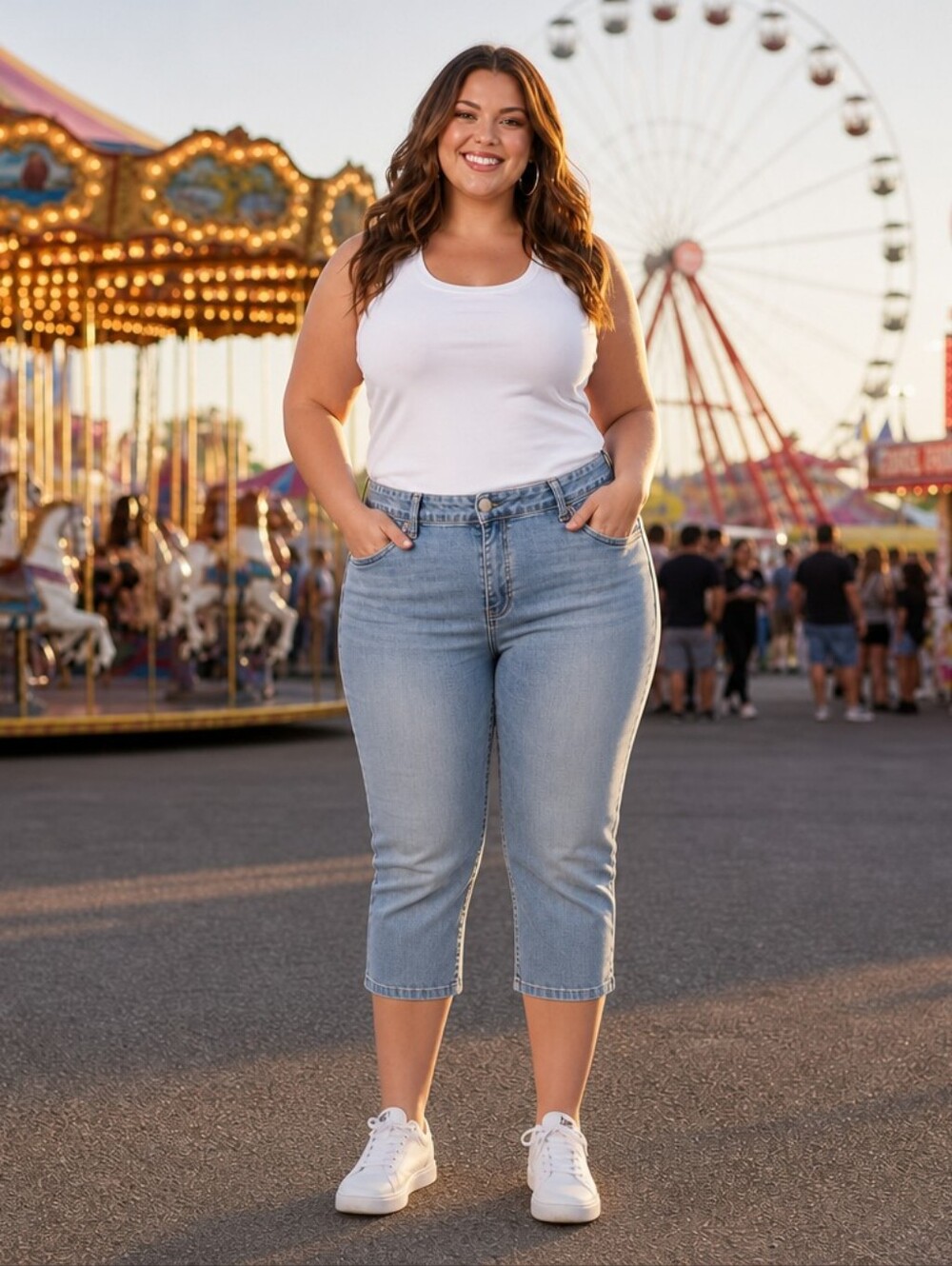 Avenue Rhinestone Capri Jeans 1X/2X — Plus Size Stretch Denim, Bling Pockets